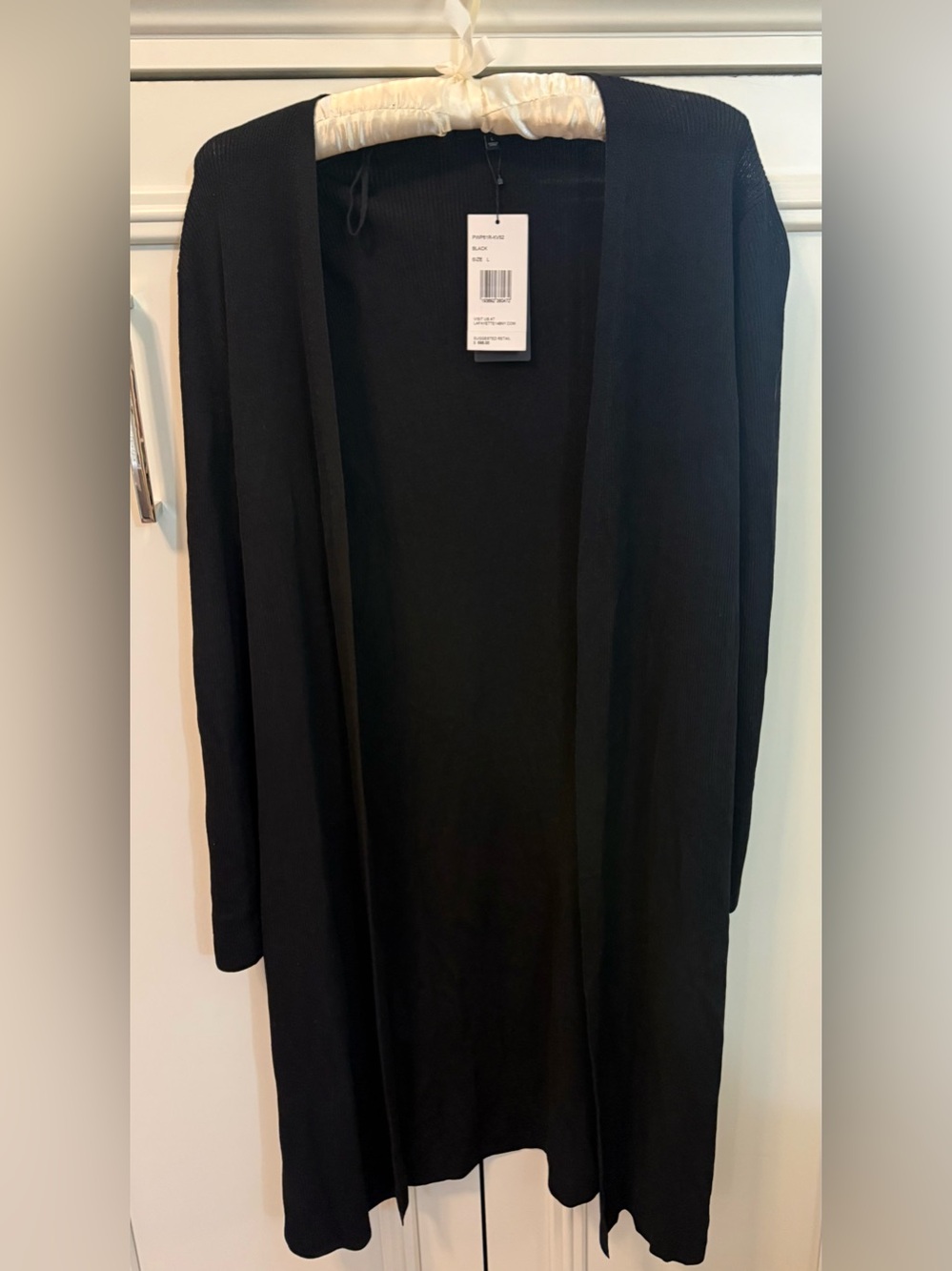Lafayette 148 New York Black Long Open Front Duster Cardigan NWT Size L